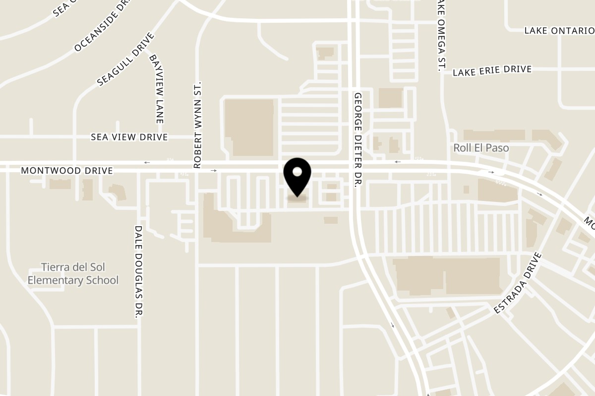 Map showing the location of Morra Mía Montwood on 11250 Montwood Dr in El Paso